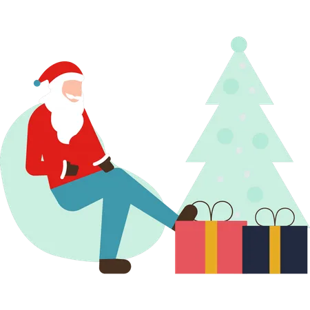 Santa Is Sitting In Front Of Christmas Presents Illustration