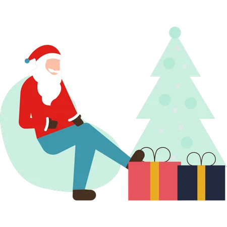 Santa sitting with Christmas presents  Illustration