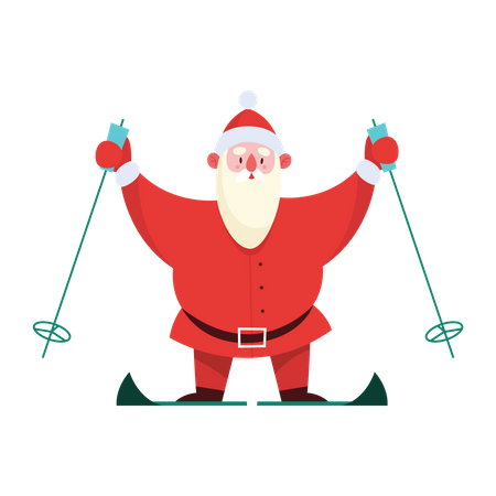 Santa Skier Riding Downhills at Winter Season Illustration