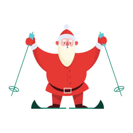 Santa Skier Riding Downhills at Winter Season  Illustration