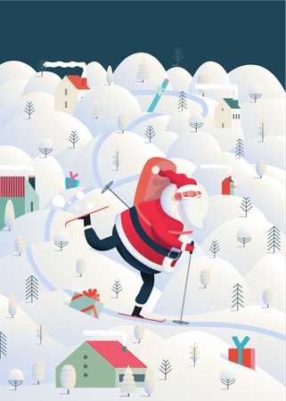 Santa skiing Illustration