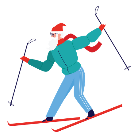 Santa Skiing  Illustration