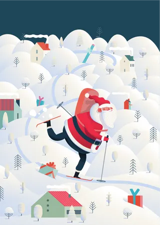 Santa skiing  Illustration