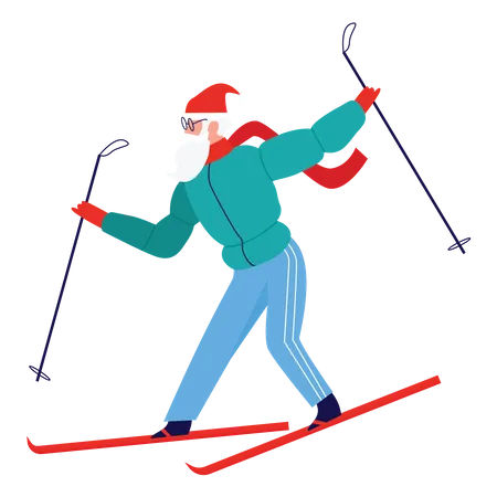 Santa Skiing  Illustration