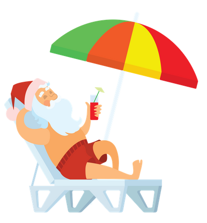 Santa sleeping under sunshade and drinking Cold-drink Illustration