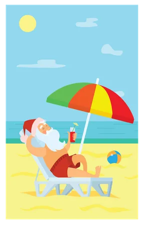 Santa sleeping under sunshade and drinking Coldrink  Illustration