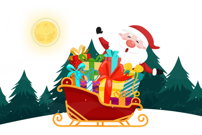 Santa sleigh with Christmas gifts Illustration