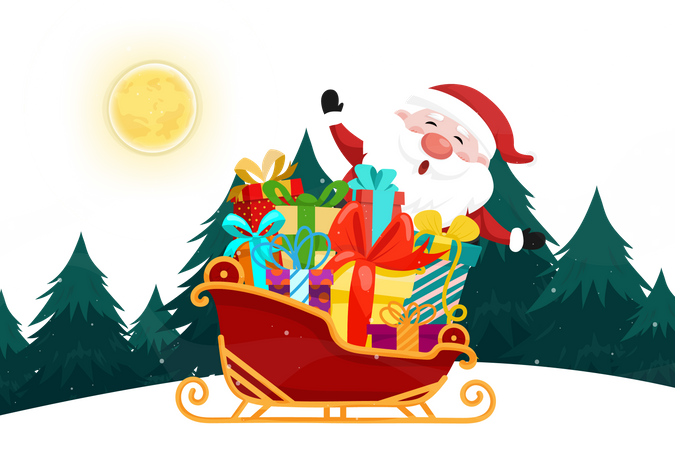 Santa sleigh with Christmas gifts  Illustration