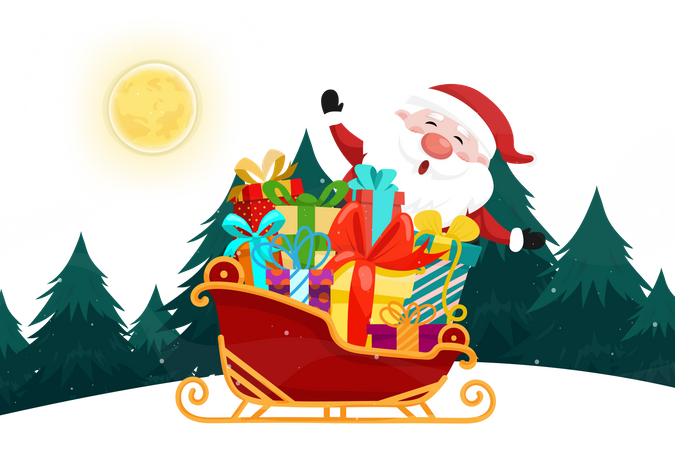 Santa sleigh with Christmas gifts  Illustration
