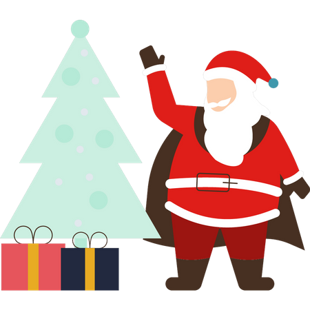 Santa standing and presents  Illustration