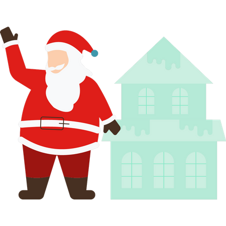 Santa standing near house  Illustration