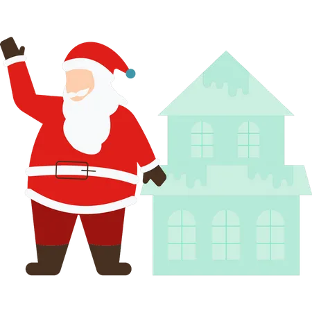 Santa standing near house  Illustration