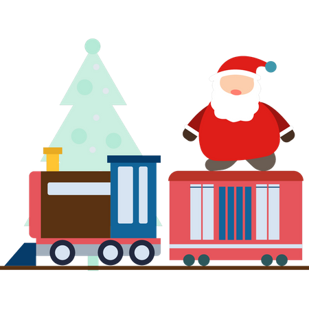 Santa standing on the train  Illustration