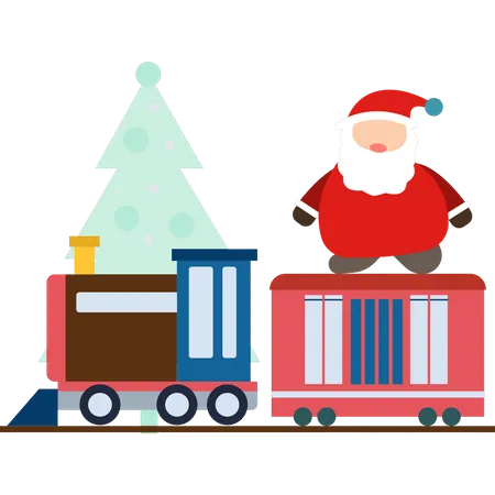 Santa Is Standing On The Train Illustration