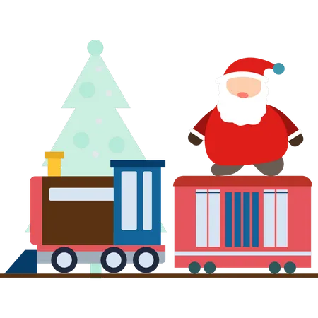 Santa standing on the train  Illustration