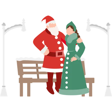 Santa standing with a girl Illustration