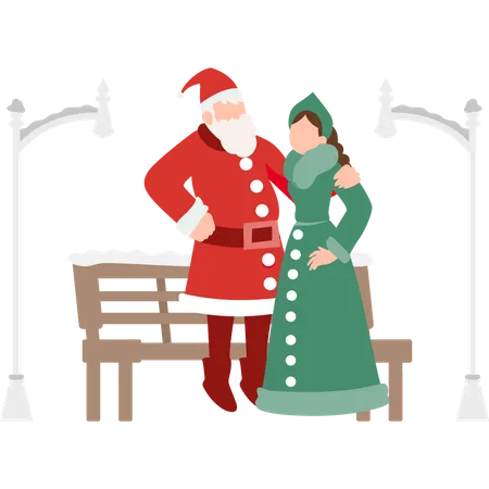 Santa standing with a girl  Illustration