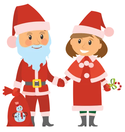 Santa standing with girl  Illustration