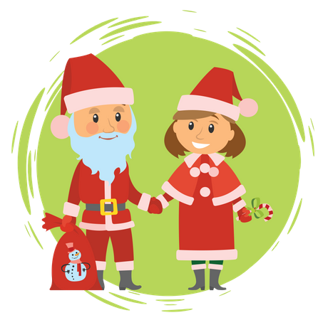 Santa standing with girl Illustration
