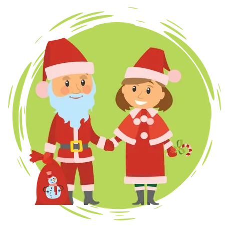 Santa standing with girl  Illustration