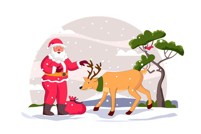 Santa standing with reindeer Illustration