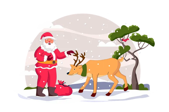 Santa standing with reindeer Illustration