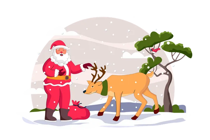 Santa standing with reindeer  Illustration