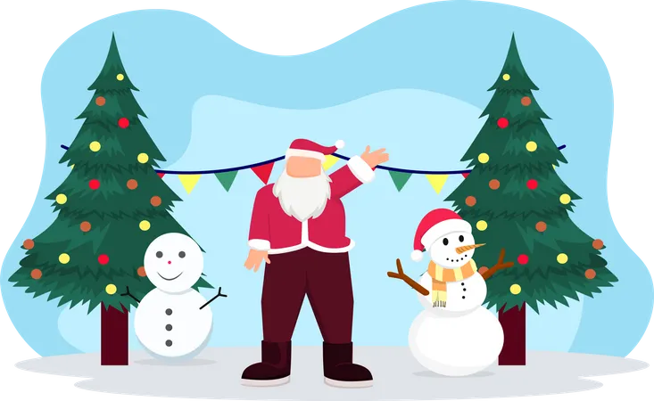 Santa standing with snowman  Illustration