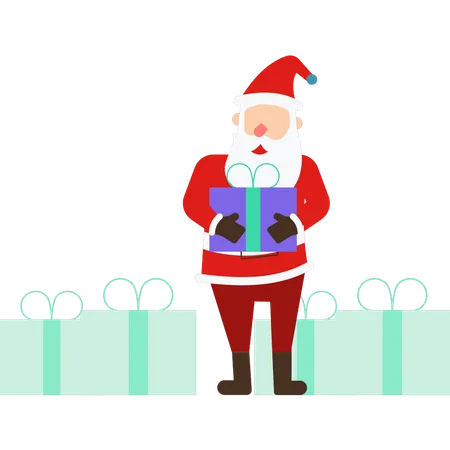 Santa stands with presents Illustration