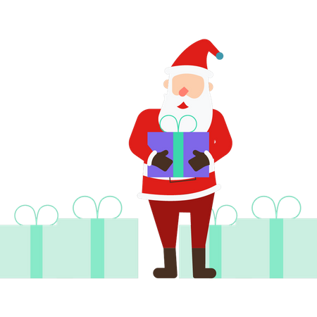 Santa stands with presents  Illustration