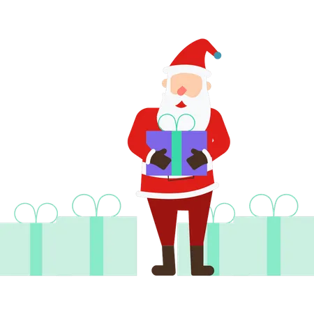 Santa stands with presents  Illustration