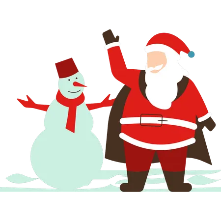 Santa stands with snowman  Illustration