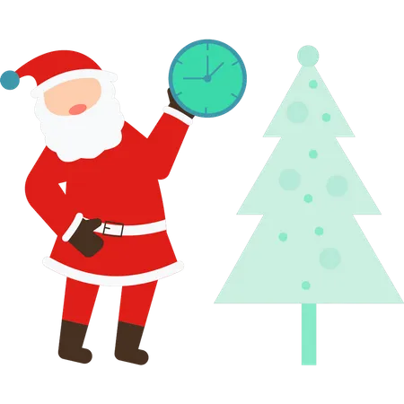 Santa Stands With A Time Clock Illustration