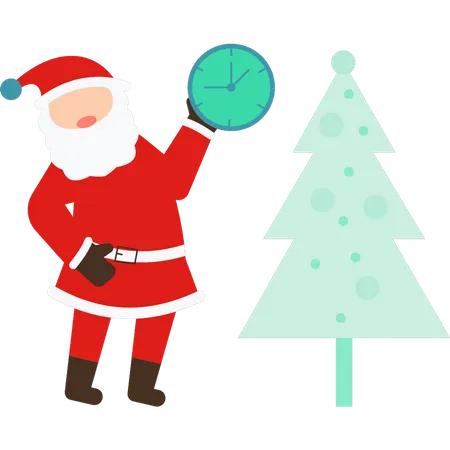 Santa stands with time clock  Illustration