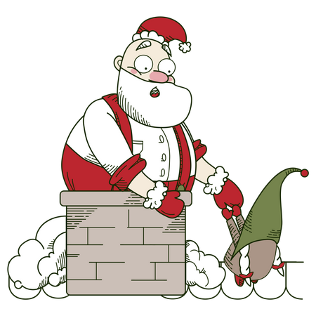 Santa stuck in a pipe  Illustration