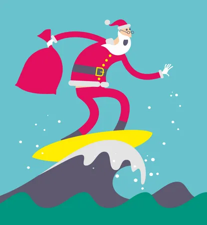 Santa Surfer  Illustration