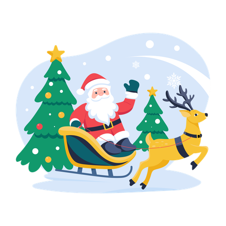 Santa travelling on sled  Illustration