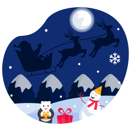 Santa Vehicle Flying  Illustration