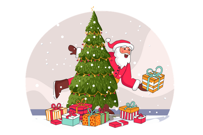 Santa with Christmas gift Illustration