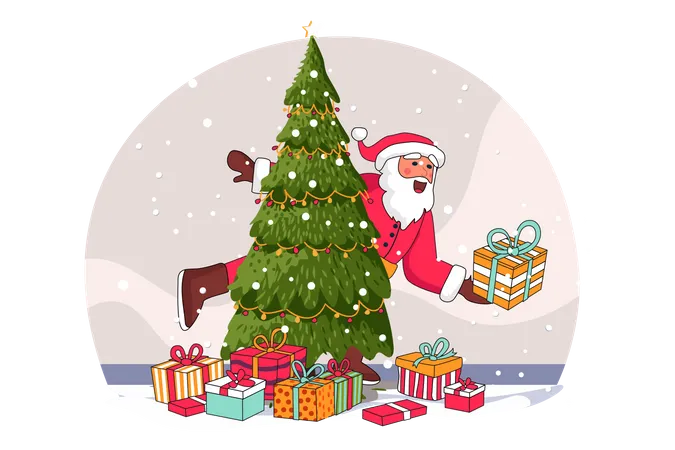Santa with Christmas gift  Illustration