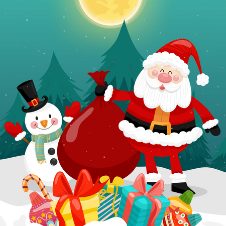 Santa with Christmas gift bag Illustration