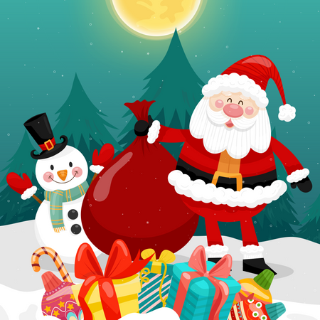 Santa with Christmas gift bag  Illustration