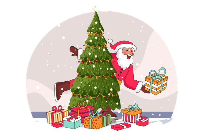 Santa with Christmas gift  Illustration