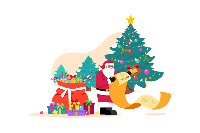 Santa with Christmas gift list Illustration