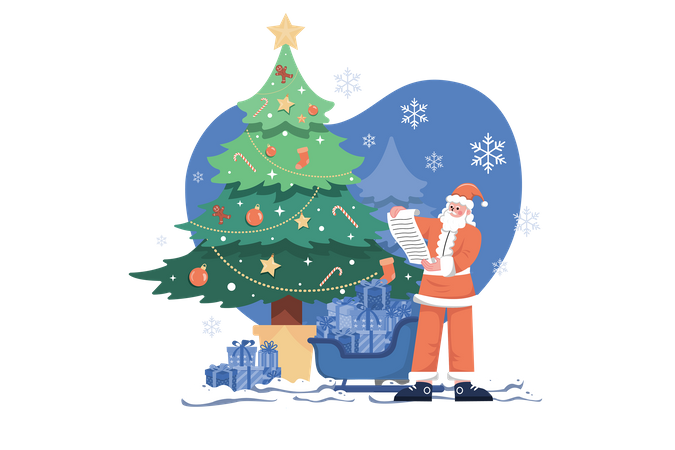 Santa With Christmas Gift List  Illustration