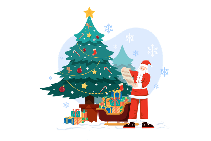 Santa with Christmas gift list  Illustration