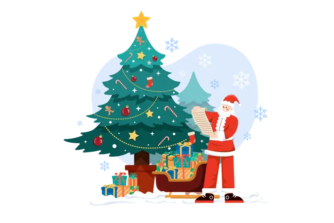 Santa with Christmas gift list  Illustration