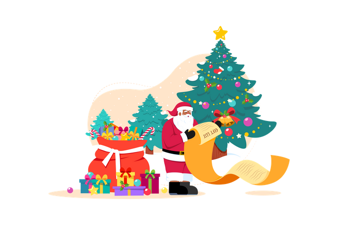 Santa with Christmas gift list  Illustration