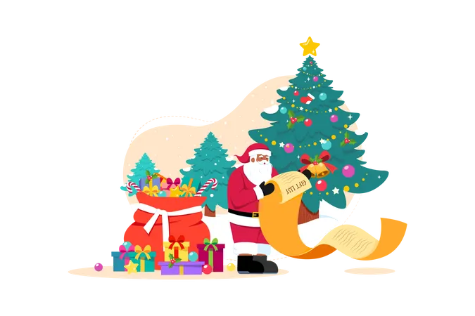 Santa with Christmas gift list  Illustration