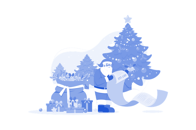 Santa With Christmas Gift List  Illustration